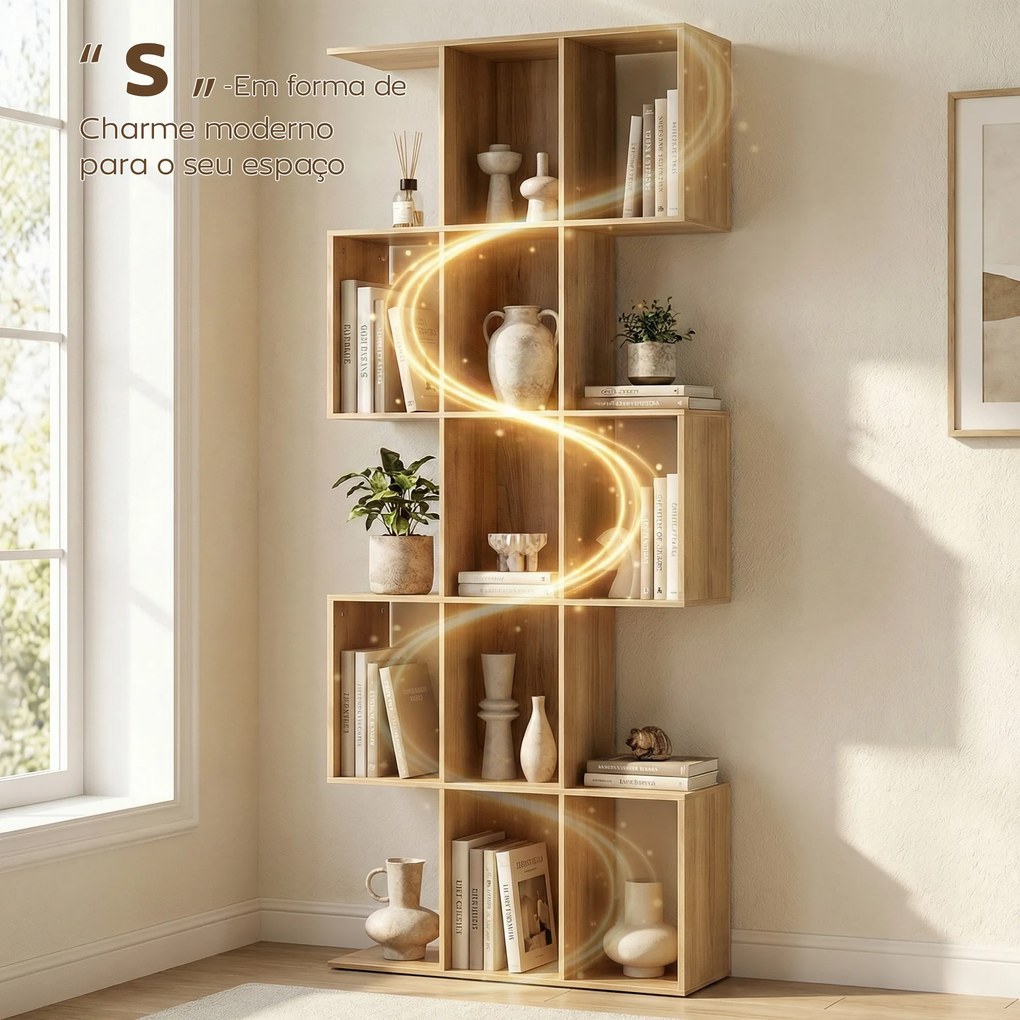 Estante de 5 Níveis Estante de Livros Estreita Estante em Forma de S 80x24x200 cm Carvalho