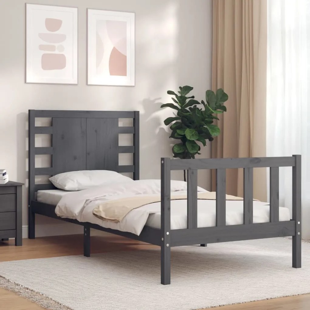 vidaXL Estrutura de cama com cabeceira 100x200cm madeira maciça preto