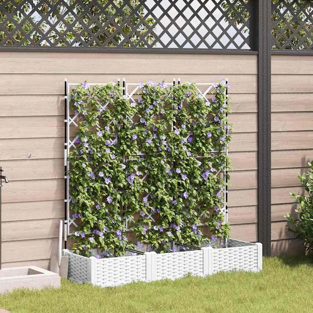 Vaso de Jardim com Treliça 3 pcs Branco 120x40x125.5 cm