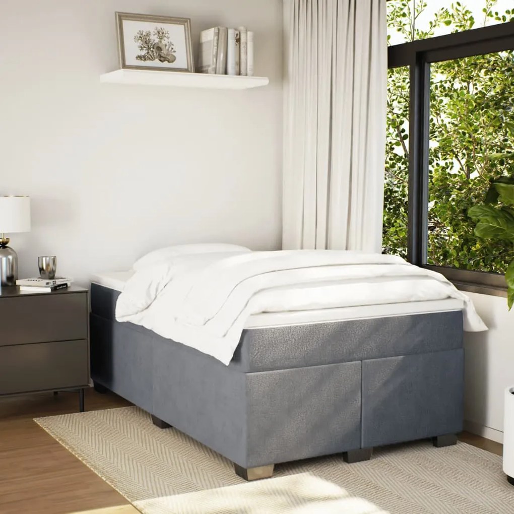 Cama boxspring com colchão 120x200 cm veludo cinzento-escuro