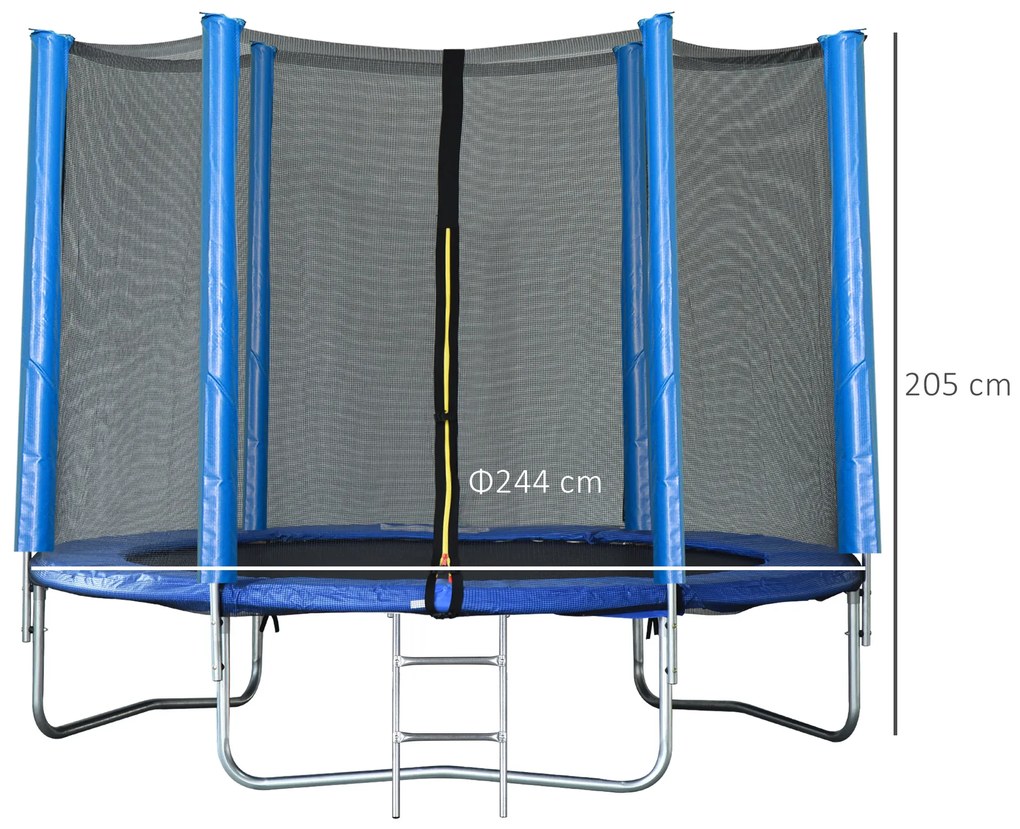 HOMCOM Cama Elástica Ø244cm com Rede de Segurança Conjunto para Jardim Carga máx. 100kg Azul e Preto
