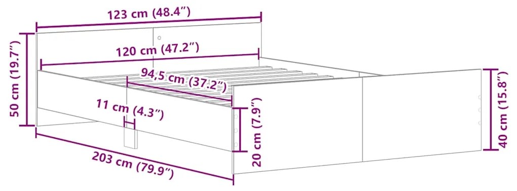 Estrutura cama c/ painéis de cabeceira e pés 120x200 cm branco