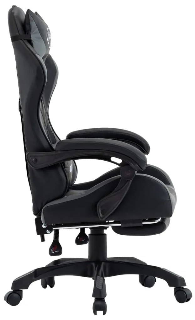 Cadeira estilo corrida c/ apoio pés couro artif. cinzento/preto