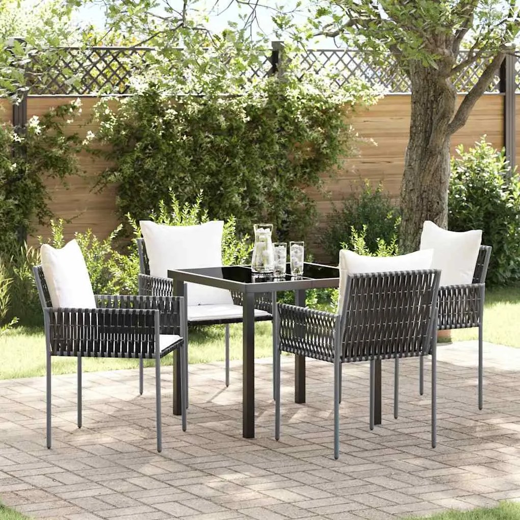 vidaXL Conjunto de Jantar de Jardim com 5 Peças e Almofadas, Marrom, Rattan Sintético