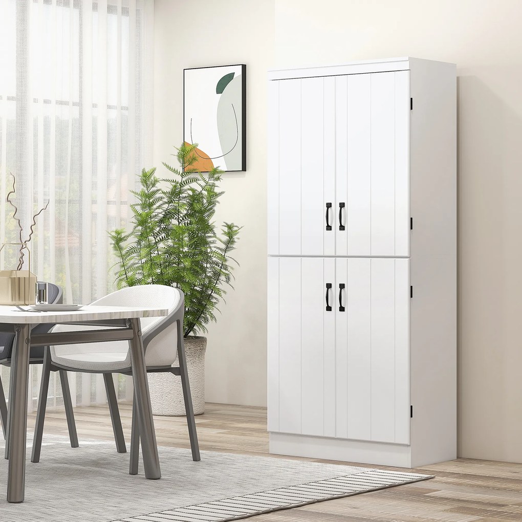 HOMCOM Armário de Cozinha Móvel Auxiliar de Cozinha com 4 Portas 6 Prateleiras de Armazenamento para Sala de Jantar Estilo Moderno 76x40x176,7cm Branco