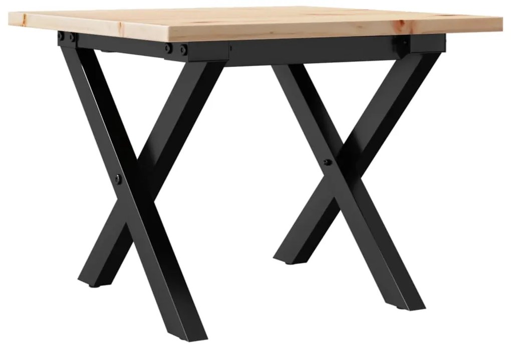 Mesa de centro estrutura em X 50x50x35 cm pinho e aço