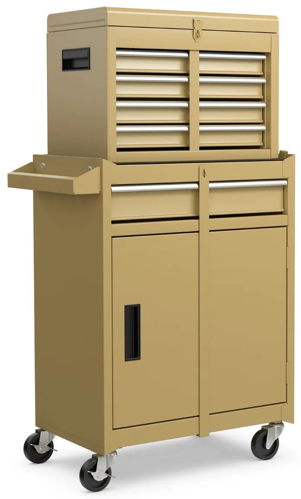 Armário para ferramentas (sem ferramentas) com 5 gavetas e rodas  de grande capacidade com rodas bloqueáveis amarelo
