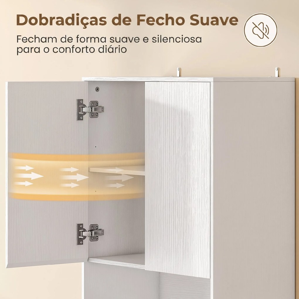 Armário de Cozinha com 4 Portas de Fecho Suave, Prateleiras Ajustáveis e 2 Compartimentos Abertos, Branco