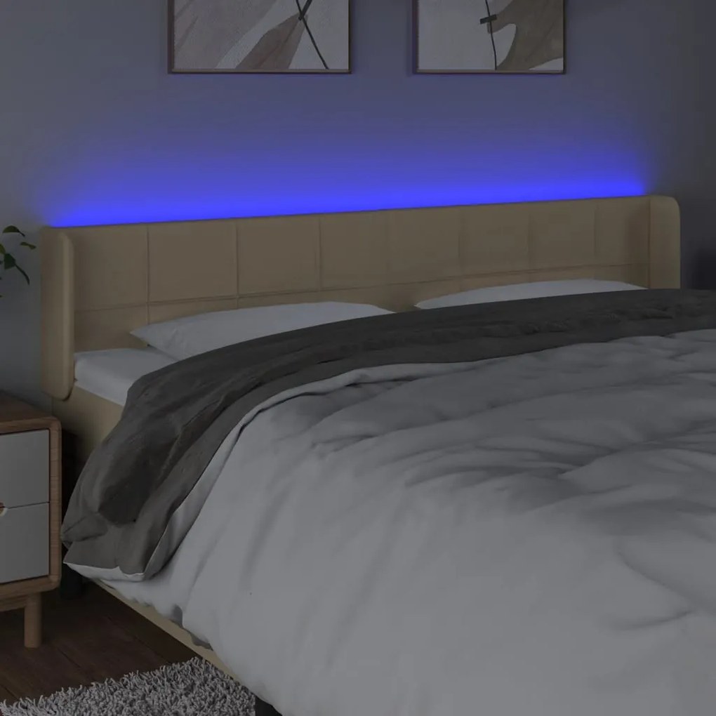 Cabeceira de cama c/ luzes LED tecido 183x16x78/88 cm cor creme