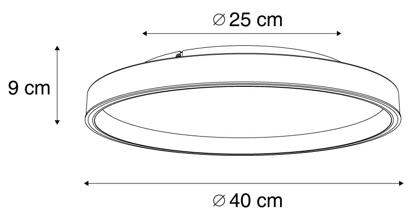 Plafon de design preto com dourado 40cm incl. LED com interruptor de 3 níveis - Ingo Design