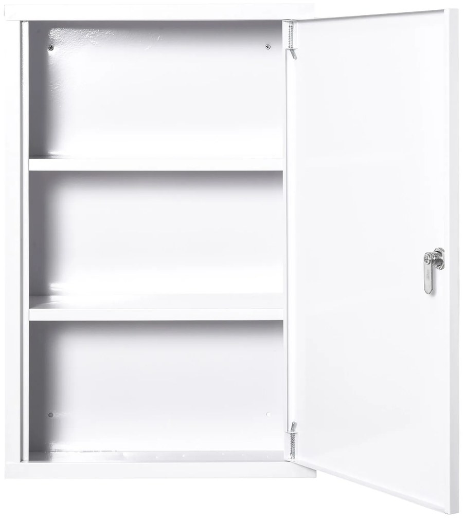kleankin Armário Farmácia de Parede de Armário para Medicamentos de Metal com 3 Prateleiras de Armazenamento e Fechadura com 2 Chaves para Casa de Banho Cozinha 40x18x60cm Branco