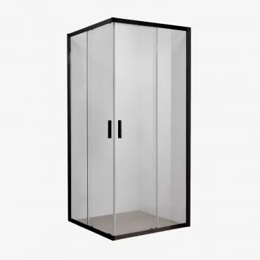 Mampara De Duche Quadrada Com Portas Deslizantes Soft Closing, Vidro Temperado 6 Mm E Alumínio Brent Preto Mate & Transparente & 90 X 90 X 195 Cm -