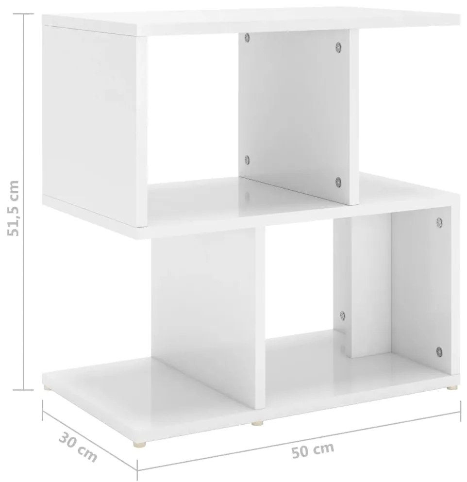 Mesa de cabeceira 50x30x51,5 cm contraplacado branco brilhante