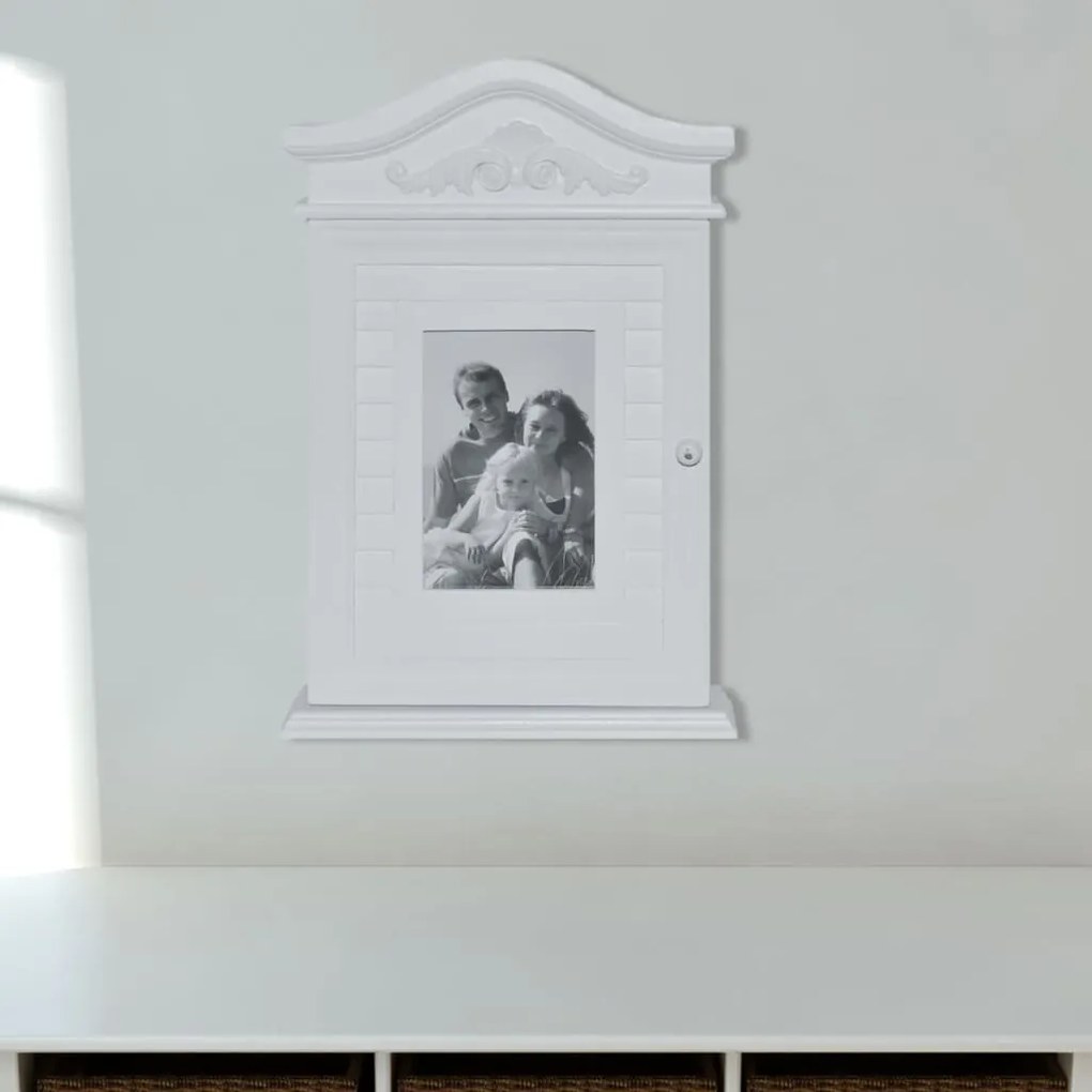 Armário de chaves com moldura para fotografias branco