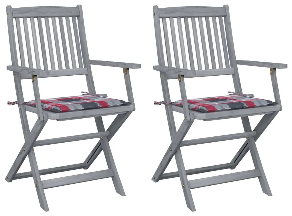 vidaXL Cadeiras exterior dobráveis c/ almofadões 2 pcs acácia maciça