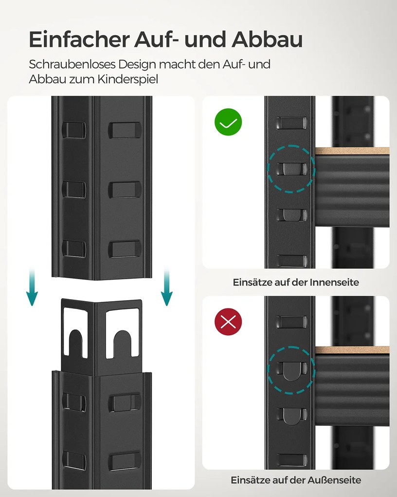Estante arrumação 5 prateleiras cozinha, garagem 37 x 37 x 150 cm cinzento-preto