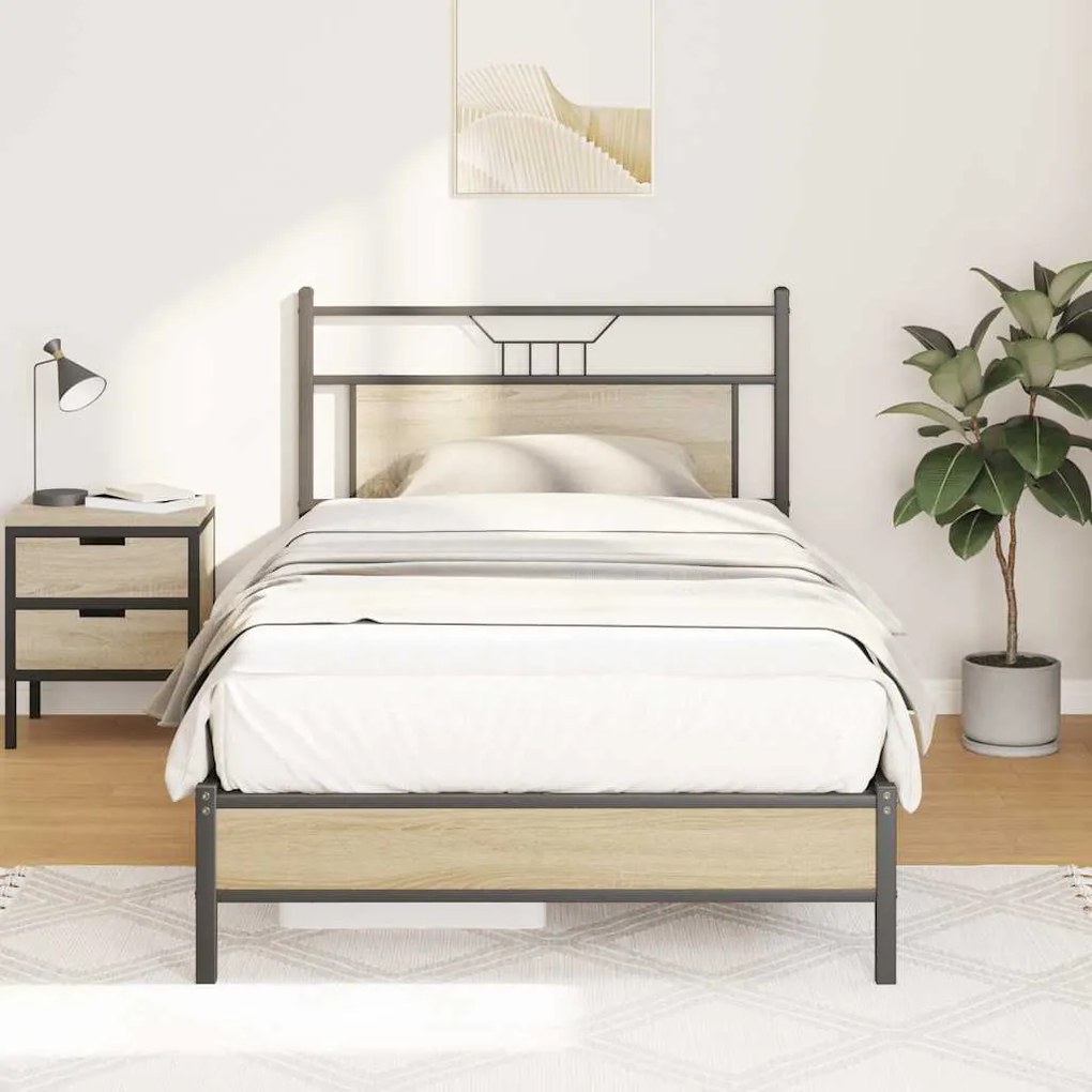vidaXL Estrutura de cama sem colchão 107x203 cm carvalho sonoma