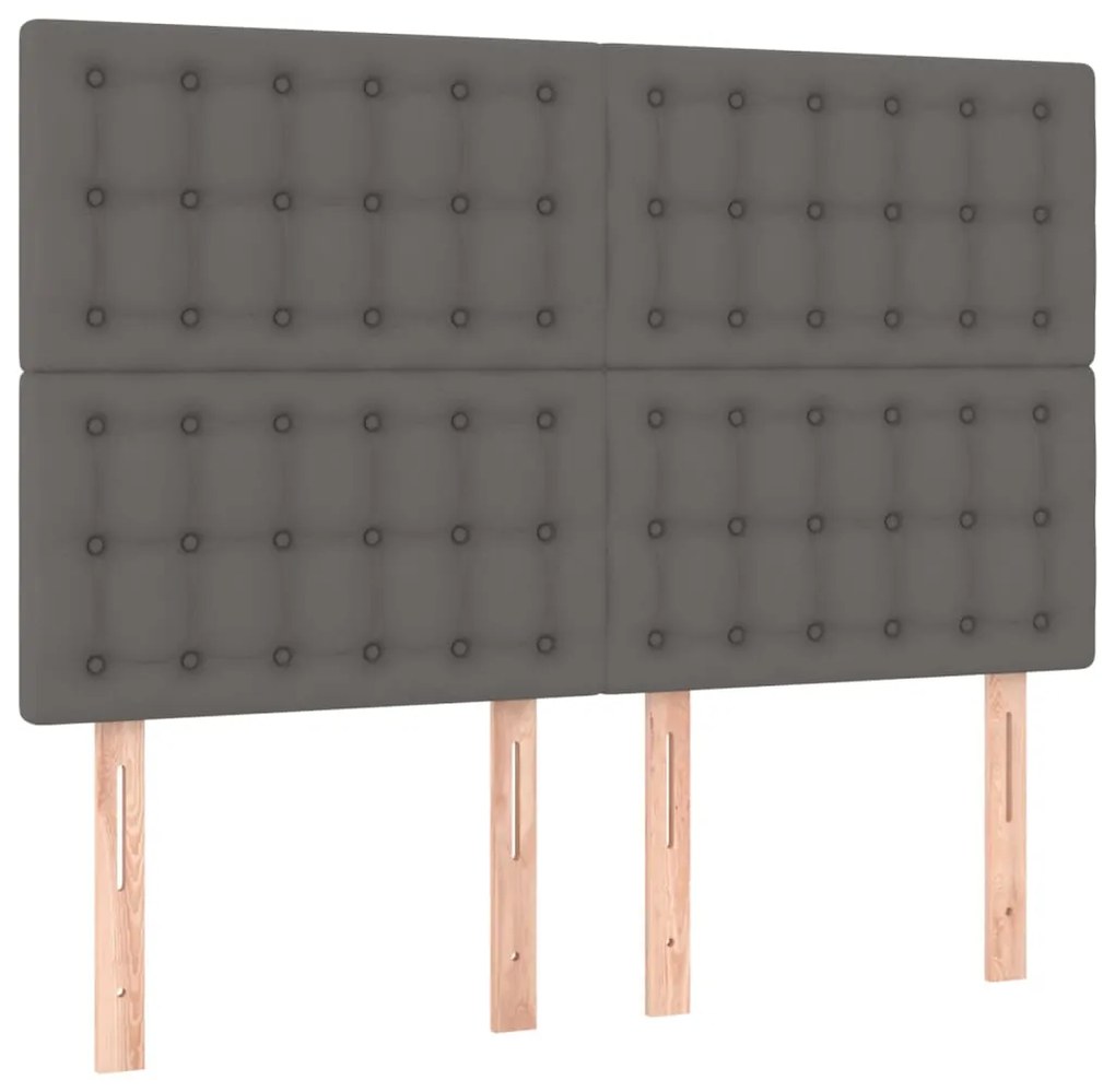 Cama box spring c/ colchão/LED 140x200cm couro artificial cinza