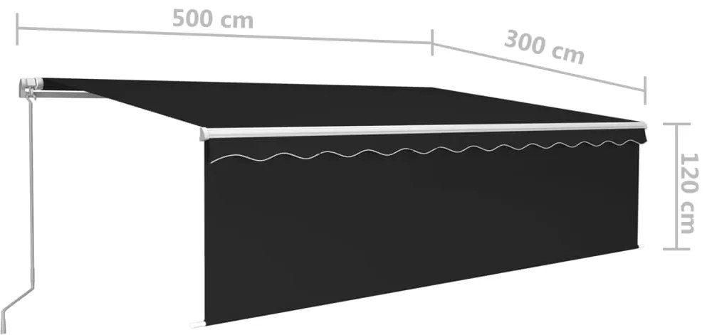 Toldo retrátil manual com estore/LED 5x3 m antracite
