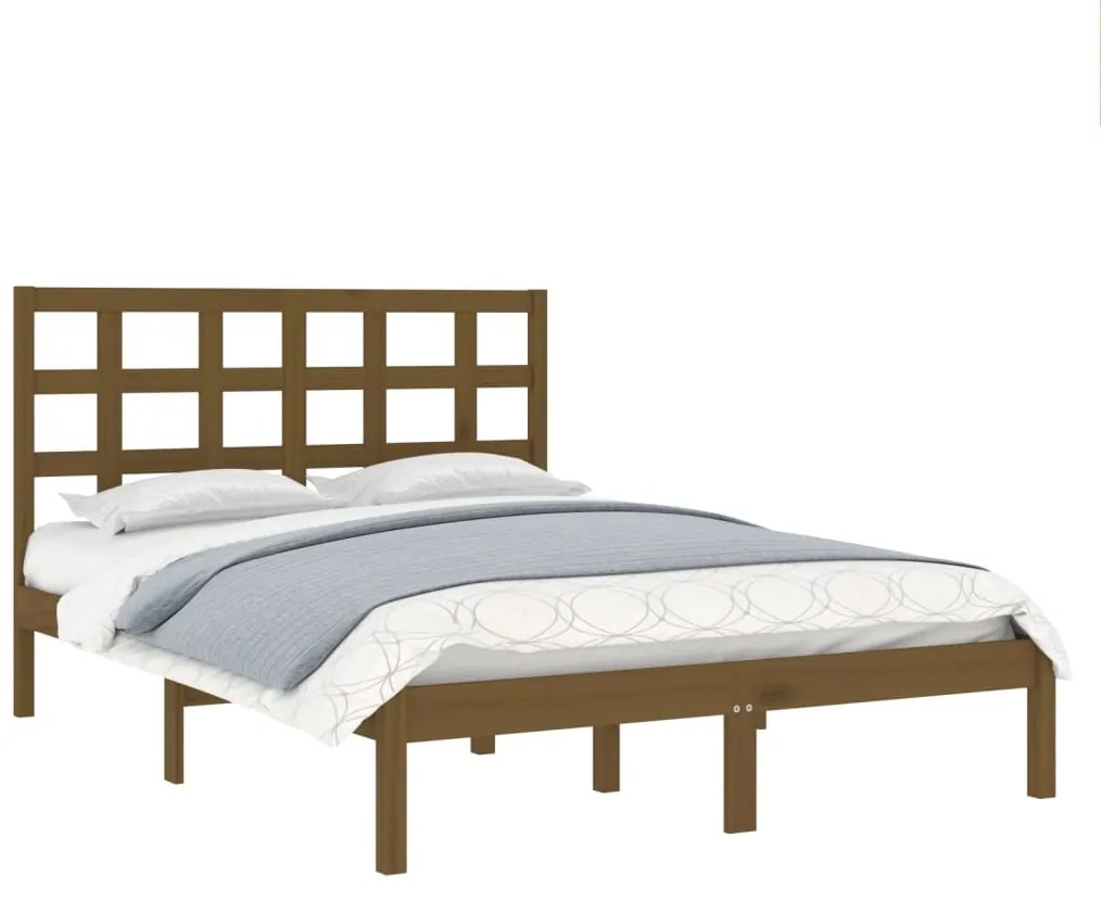 Estrutura de cama 200x200 cm madeira maciça castanho mel