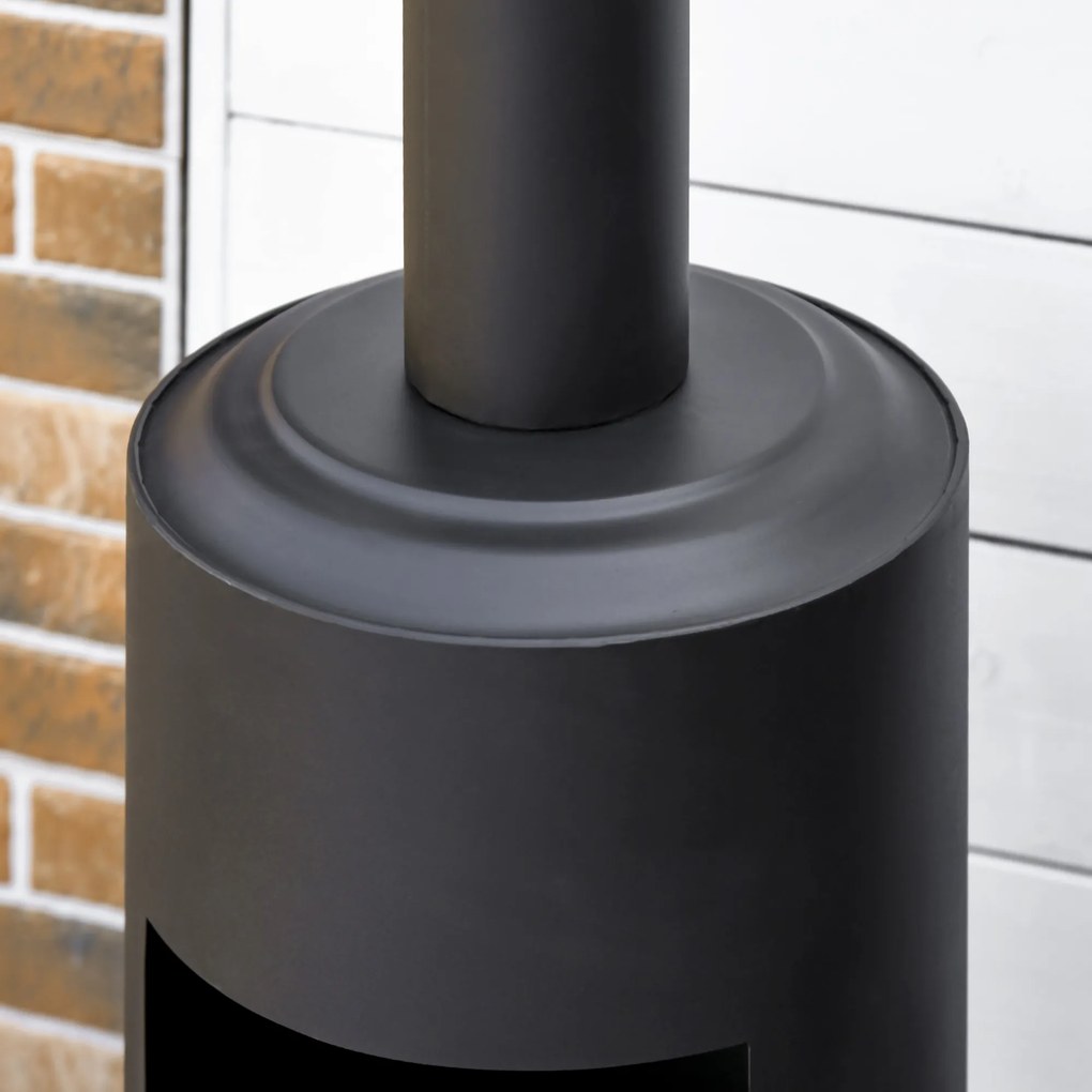 Outsunny Lareira de Jardim Braseiro Exterior de Metal com Atiçador e Chaminé para Fumaça para Varanda Campismo Ar Livre 30x30x105cm Preto