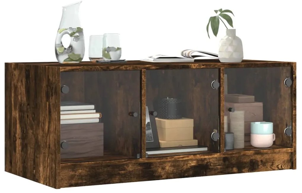 Mesa de centro c/ portas de vidro 102x50x42 cm carvalho fumado