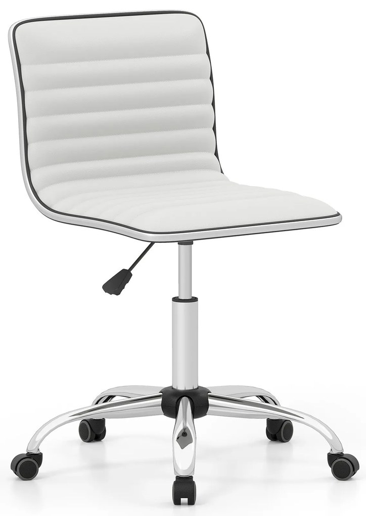 Cadeira de escritório ergonómica sem apoios de braços, cadeira giratória acolchoada, cadeira de escritório com rodas, branca