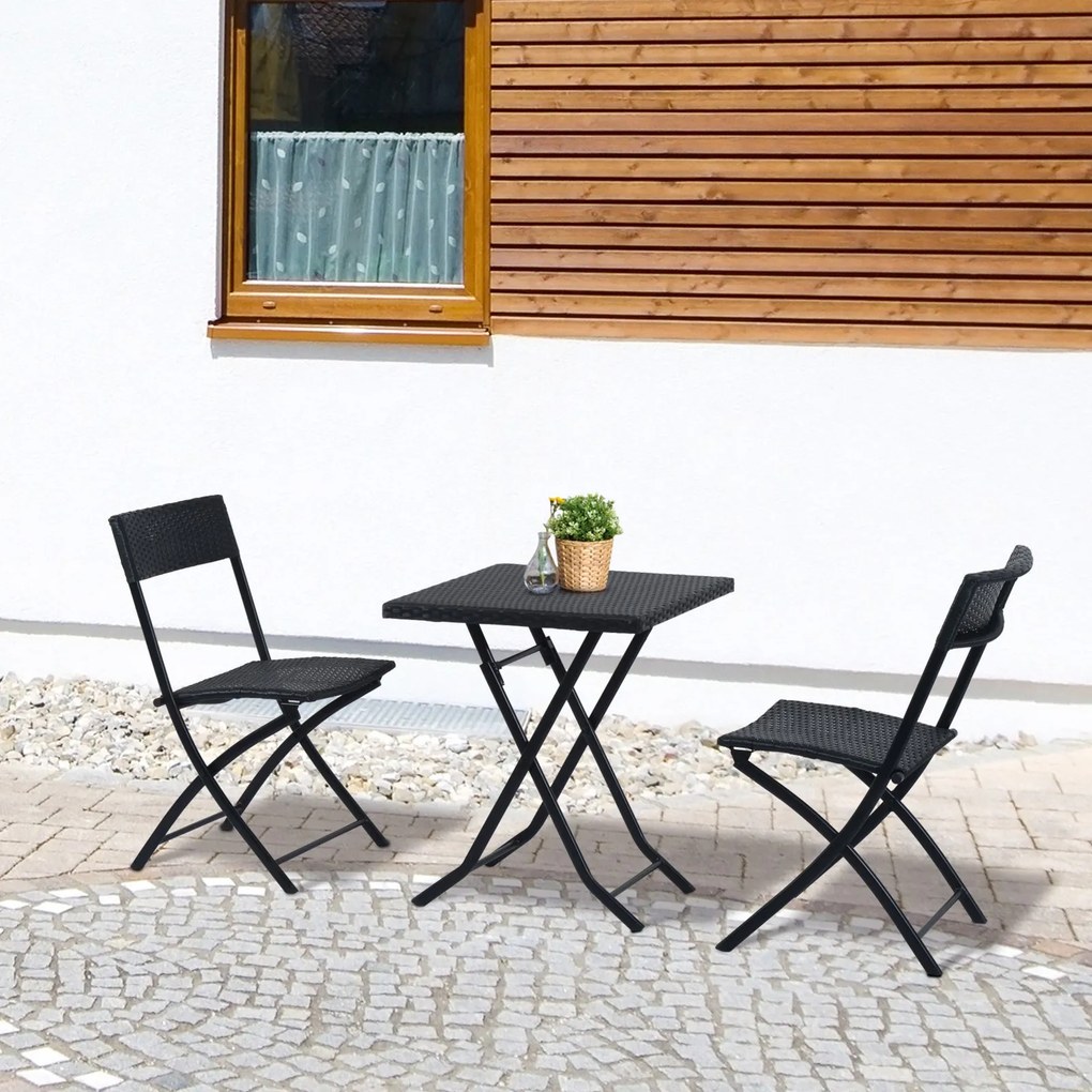 Conjunto de Jardim de Vime 3 peças Dobráveis Jogo de Mesa 60x60x72cm e