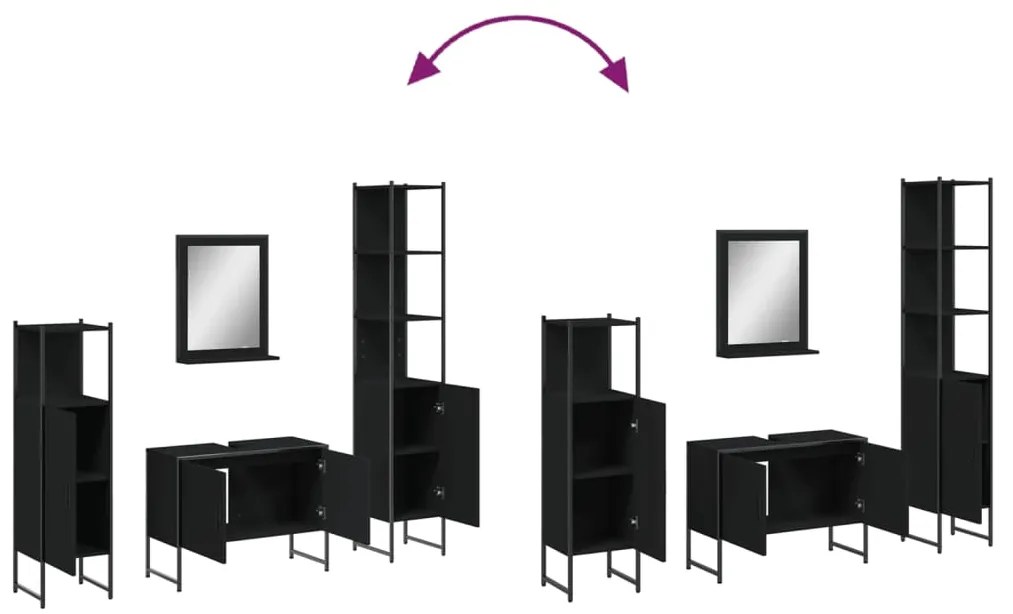 4 pcs conjunto móveis casa de banho derivados de madeira preto