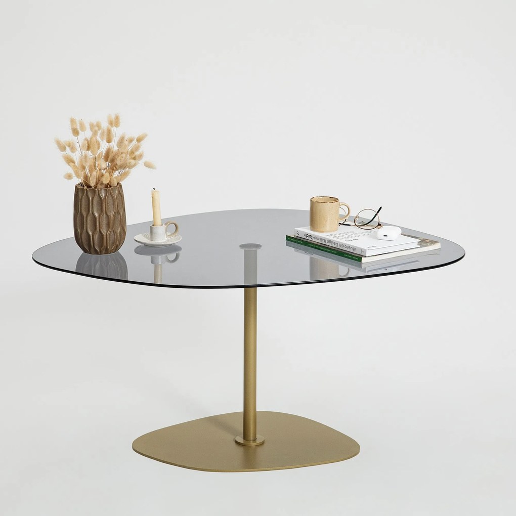 Mesa de Café Soho - Cinza Escuro e Dourado - 85cm x 40cm x 67cm