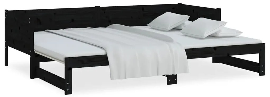 Estrutura sofá-cama de puxar pinho maciço preto 2x(90x190) cm