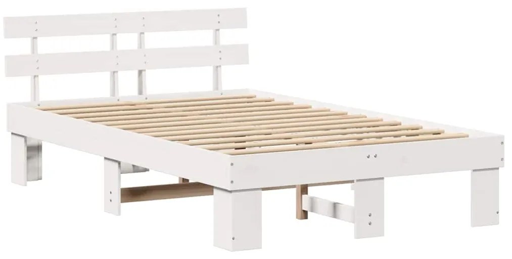 Estrado de Cama com Cabeceira Branco 140x190 cm em Madeira de Pinho