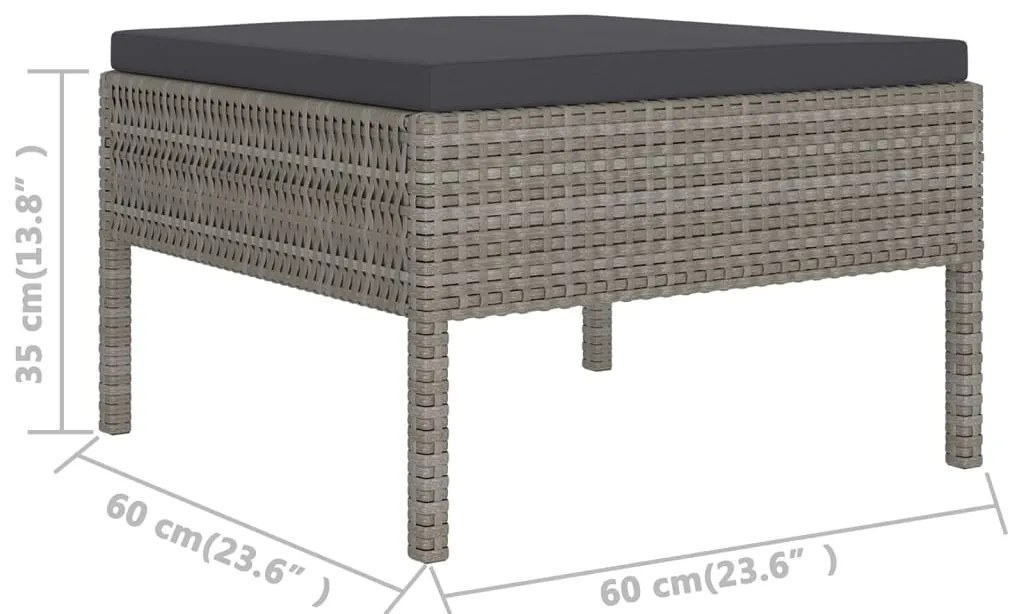 5 pcs conjunto lounge de jardim c/ almofadões vime PE cinzento