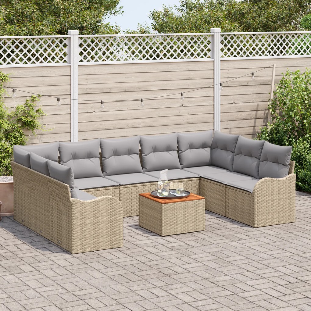 Conjunto de Sofás de Jardim vidaXL de 10 Peças com Almofadas Bege Ratt