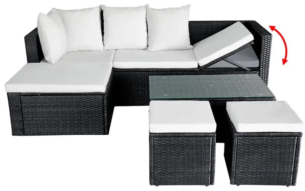 4 pcs conjunto lounge de jardim c/ almofadões vime PE preto