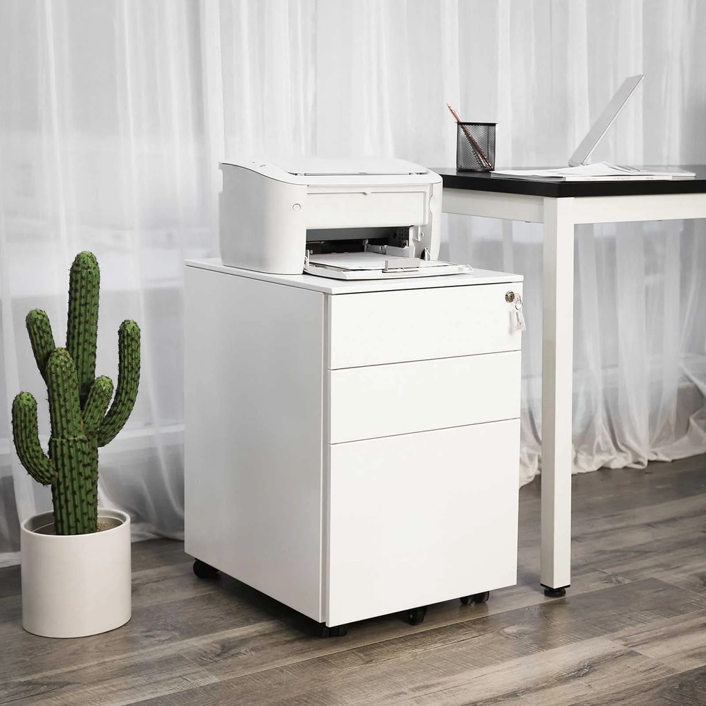 Móvel arquivo escritório com 3 gavetas  52 x 39 x 60 cm Branco