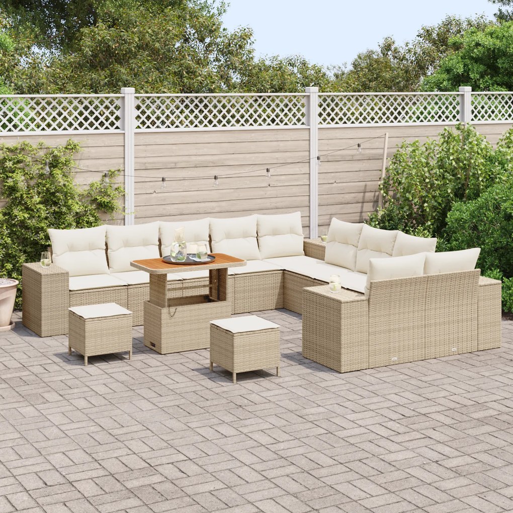 Conjunto de Sofás vidaXL para Jardim de 13 Peças com Almofadas Bege Po