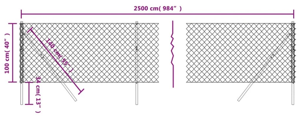 Cerca de arame 1x25 m prateado