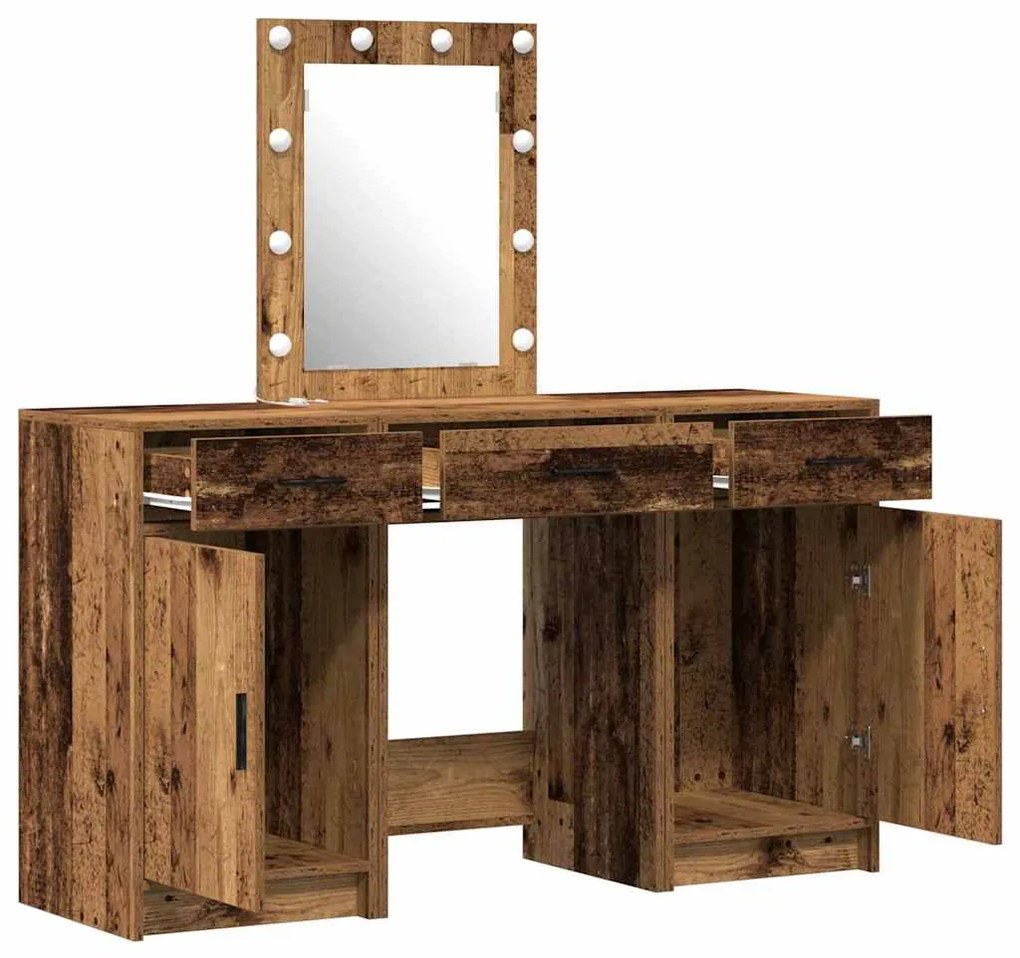 Conjunto de Mesa de Cômoda de 3 Peças com LED em Madeira de Engenharia