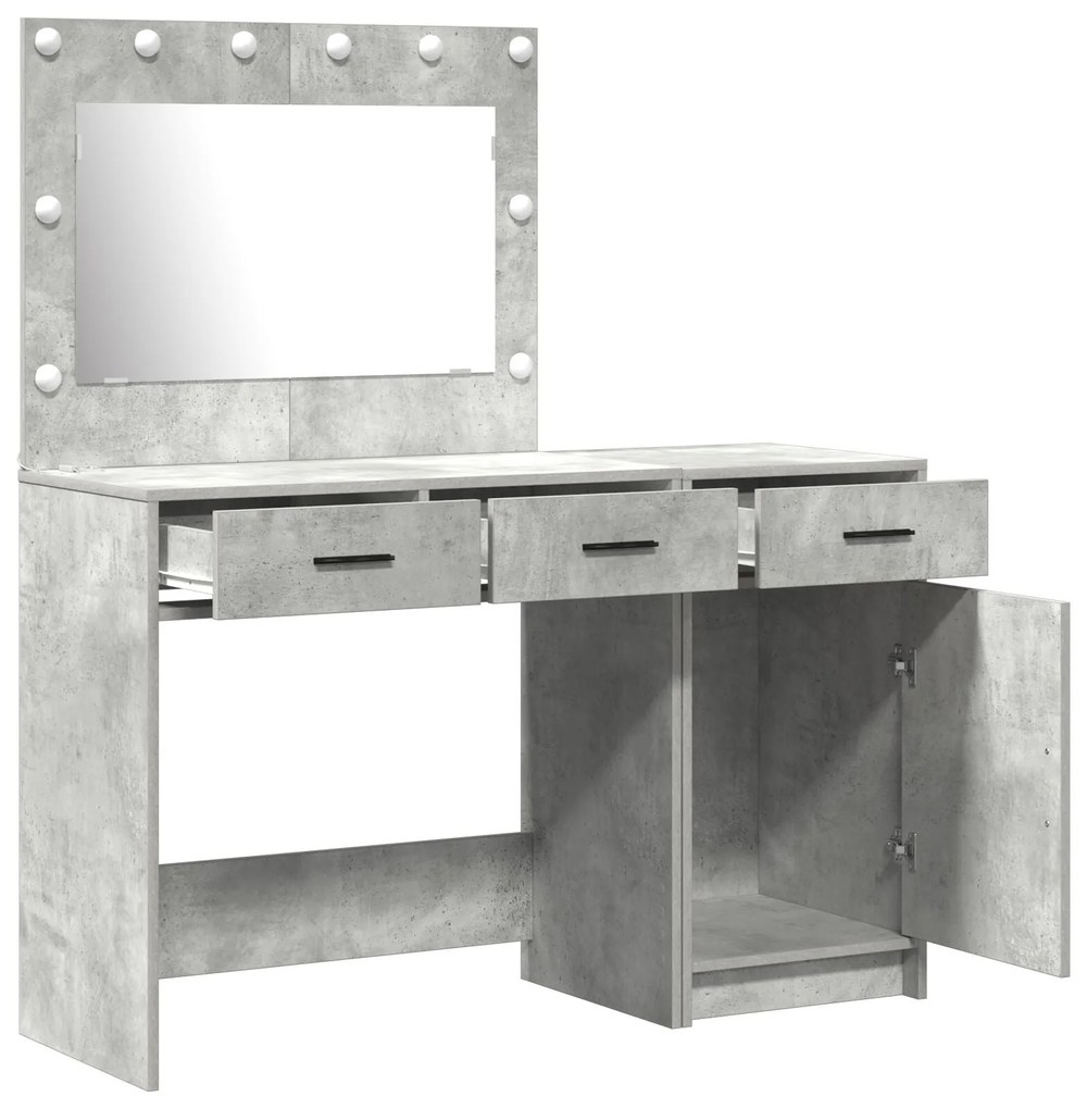 Conjunto de Mesa de Maquilhagem de 2 Peças Cinza Concreto com LED em M