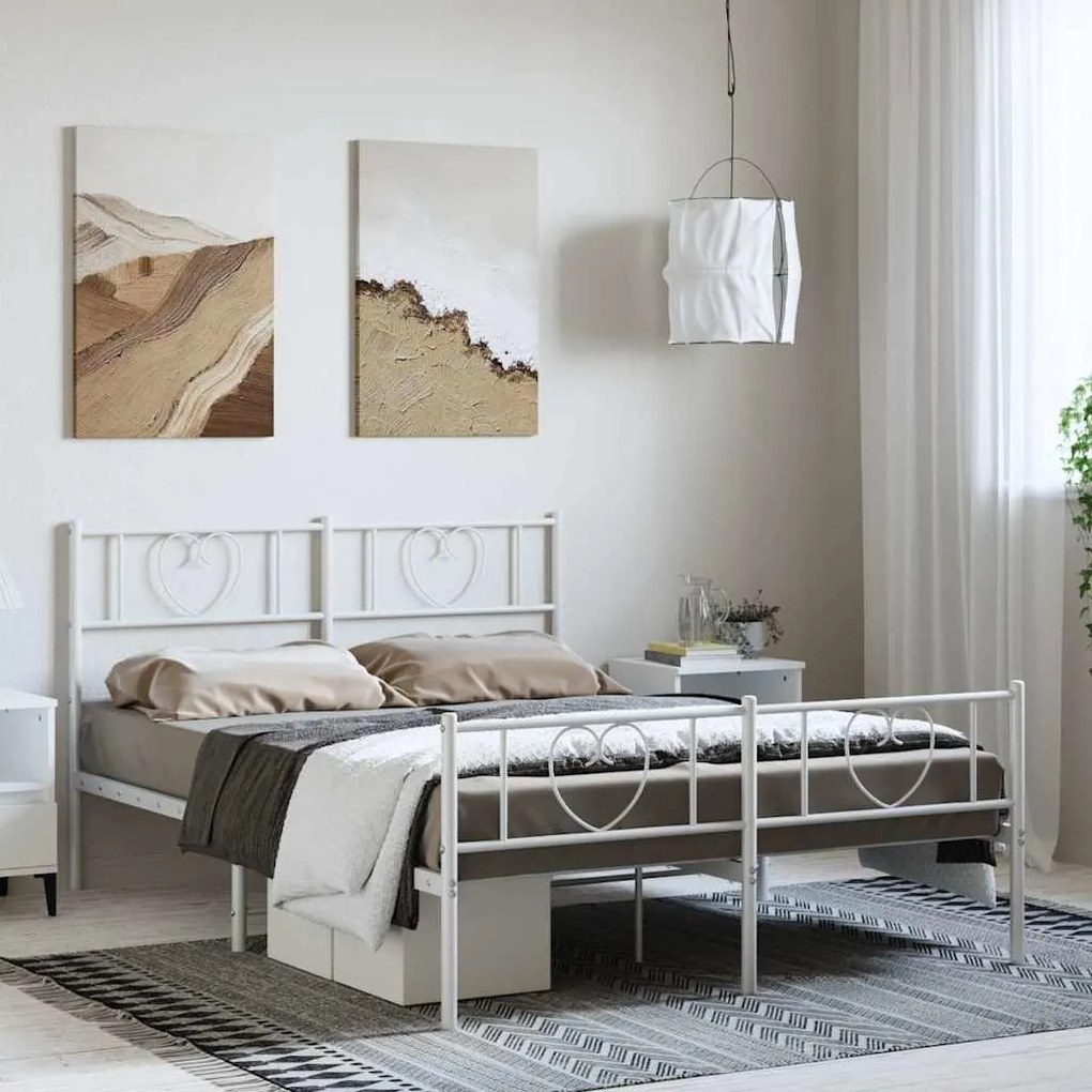 Estrutura de cama com cabeceira e pés 135x190 cm metal branco