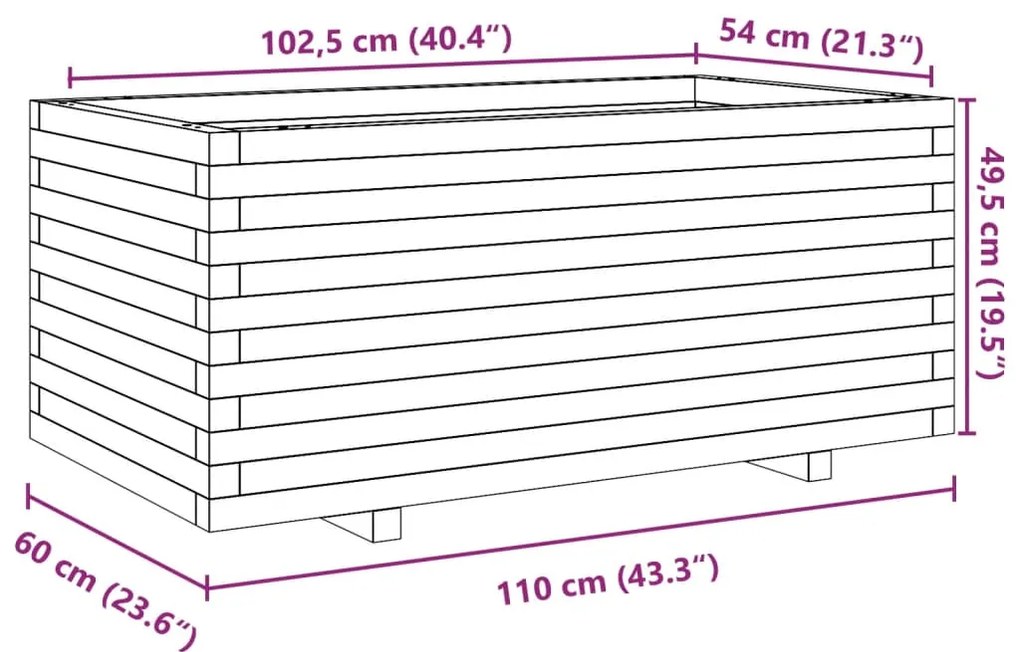 Vaso/floreira de jardim 110x60x49,5 cm pinho maciço branco
