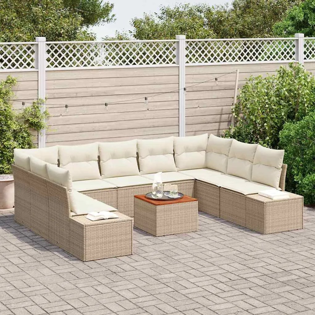 Conjunto de Sofá de Jardim com 10 Peças e Almofadas Bege em Rattan Sin