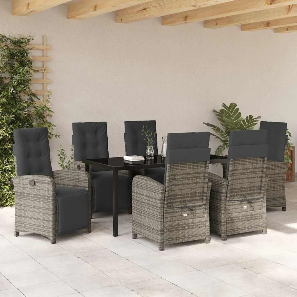 Conjunto de Jantar de Jardim com 7 Peças e Almofadas Cinza de Rattan P
