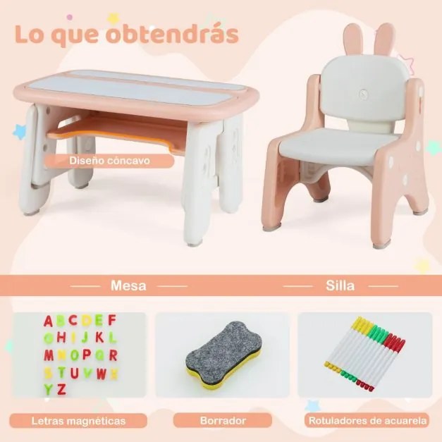 Conjunto de mesa e cadeira para crianças pequenas com estante, tampa rebatível, quadro magnético apagável e 3 alturas ajustáveis para desenhar, cor ro