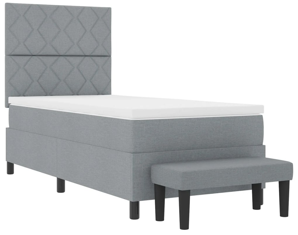 Cama Box com Colchão e Banco Cinza Claro 90x200 cm Tecido
