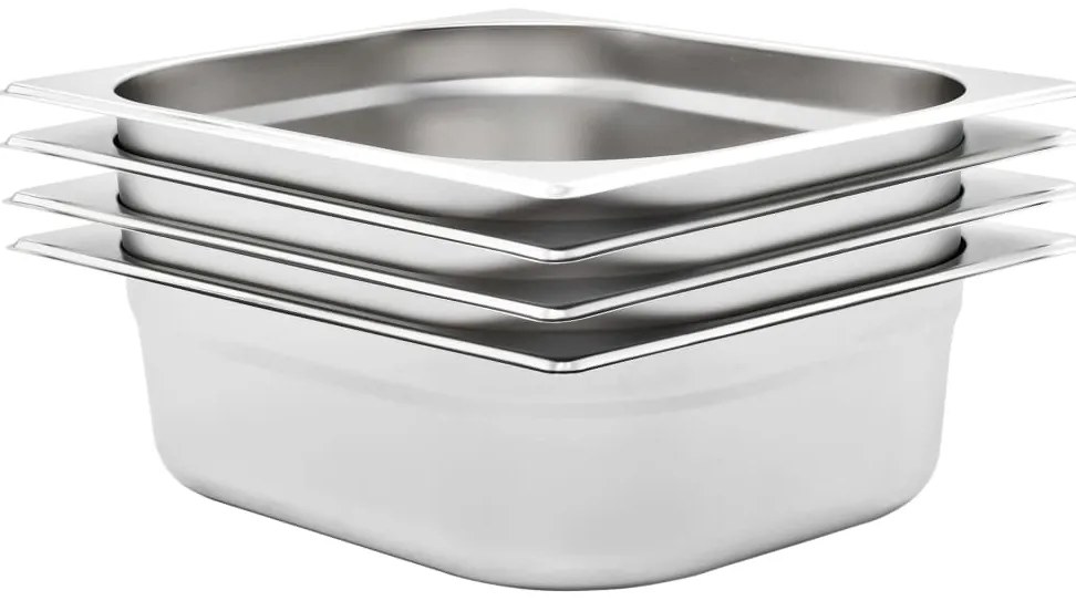 vidaXL Recipientes gastronorm 4 pcs GN 1/2 100 mm aço inoxidável