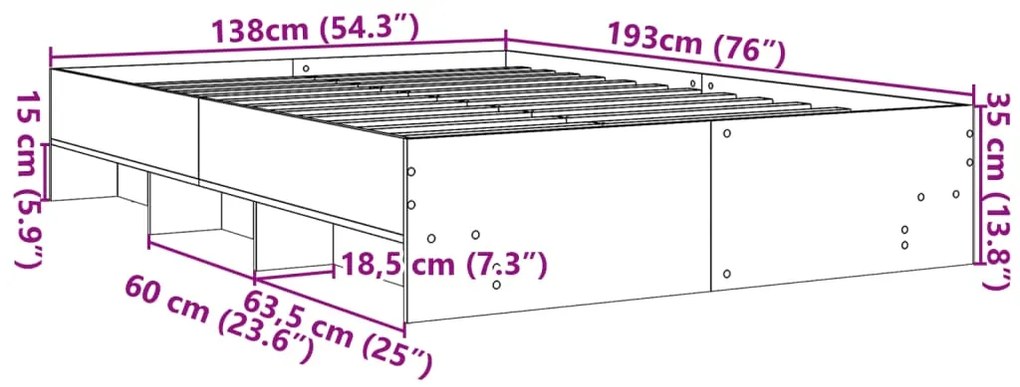 Estrutura de cama 135x190cm derivados madeira carvalho castanho