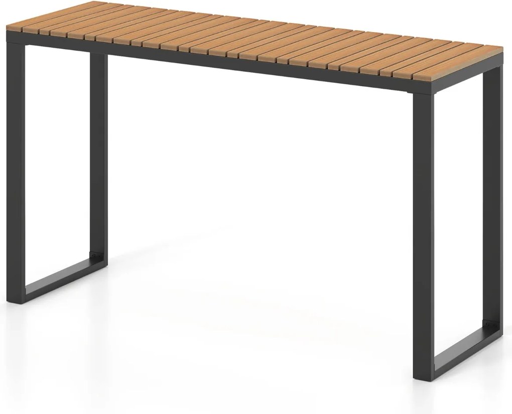 Mesa de jardim retangular com tampo em WPC durável e estrutura metálica resistente 129 x 42 x 75 cm Castanho e preto