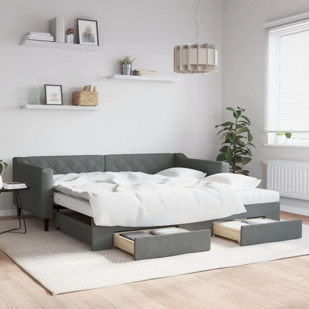 Sofá-cama c/ gavetão/gavetas 100x200 cm tecido cinzento-escuro